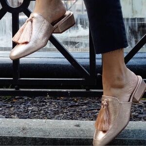 Anthropologie Rose Gold Tassel Mules